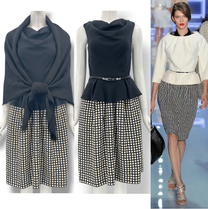 Dior Dress Belt with Shawl Silk Black White 38