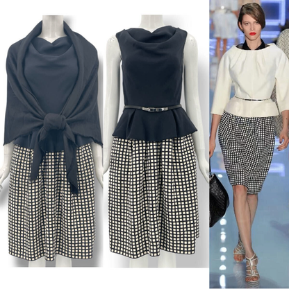 Dior Dress Belt with Shawl Silk Black White 38