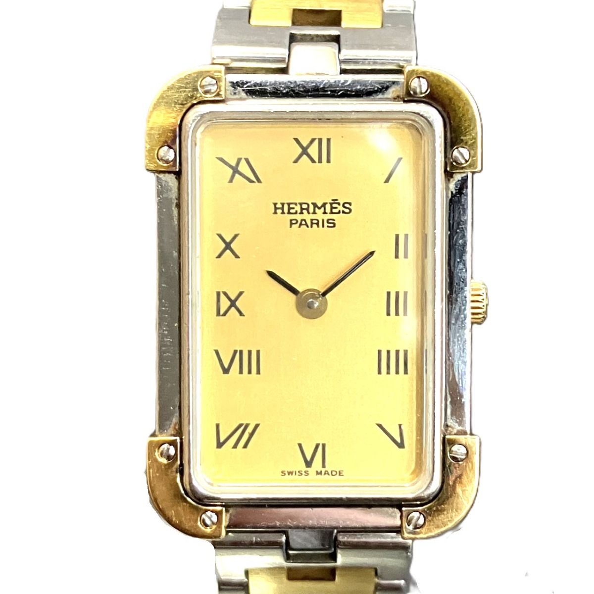 Hermes Croajour Watch SS Quartz Gold Dial