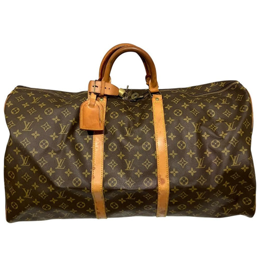 Louis Vuitton Keepall 60 Monogram Boston Bag Leather Canvas