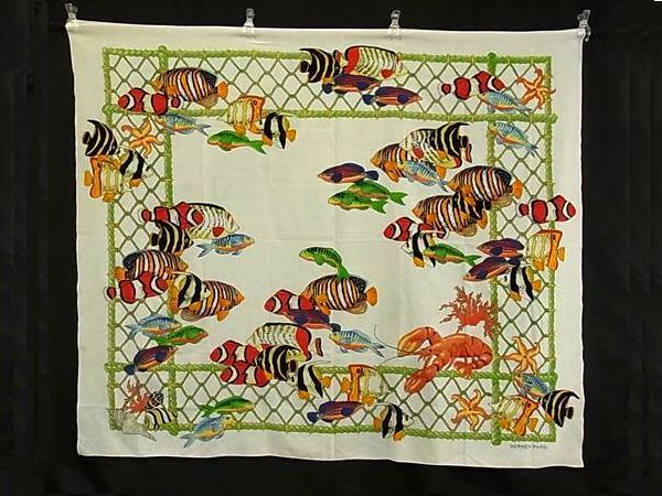 Hermes Pareo Fish 100% Cotton Scarf Shawl Ivory Skirt — view 2