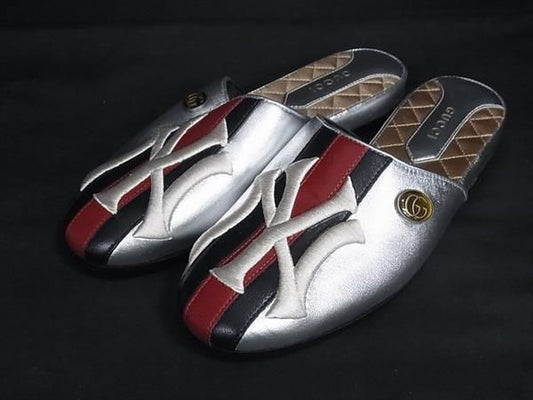 Gucci Princetown New York Yankee Collaboration Leather Mules Shoes 34