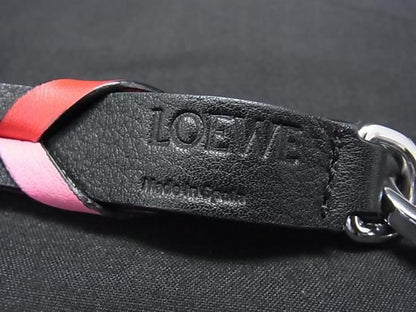 Loewe Thin Braided Leather Bag Shoulder Strap Belt Black Pink — view 4
