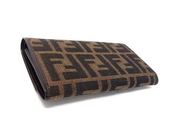 Fendi Zucca Pattern Canvas Leather Trifold Wallet Coin Purse Brown — view 2