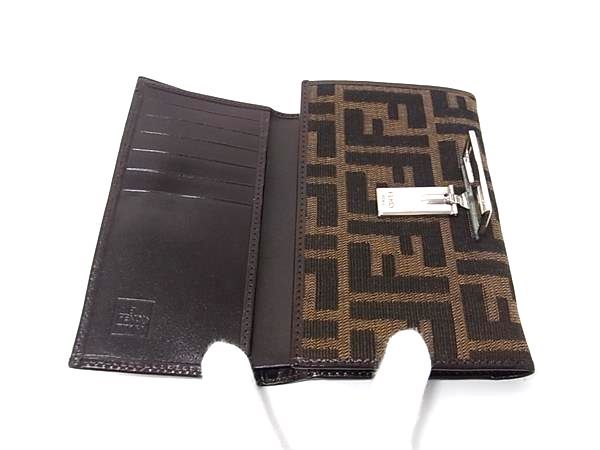 Fendi Zucca Pattern Canvas Leather Trifold Wallet Coin Purse Brown — view 3