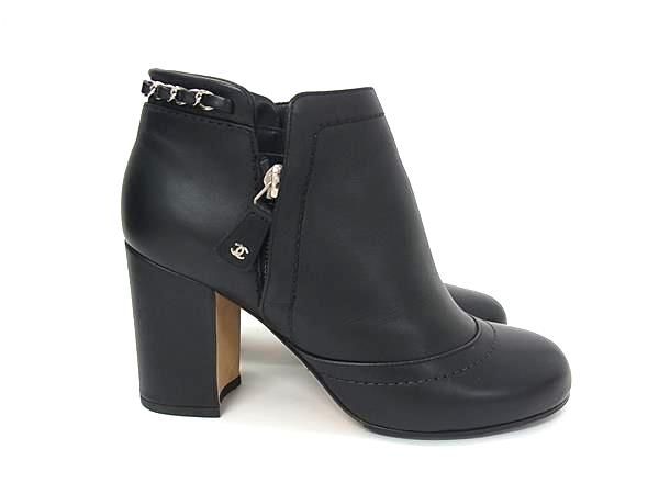 Chanel CC Logo Leather Chain Short Boots Shoes Black 36.5 — view 2