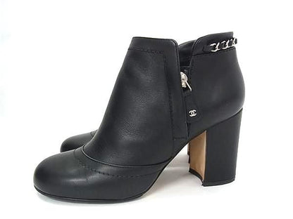 Chanel CC Logo Leather Chain Short Boots Shoes Black 36.5 — view 3
