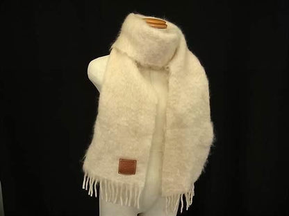 Loewe Anagram Mohair Wool Nylon Fringe Scarf Shawl Ivory