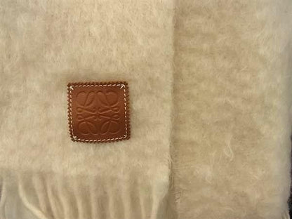 Loewe Anagram Mohair Wool Nylon Fringe Scarf Shawl Ivory — view 2