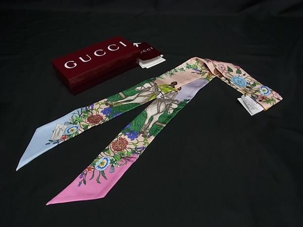 Gucci Flora 100% Silk Flower Ribbon Scarf Pink Multicolor
