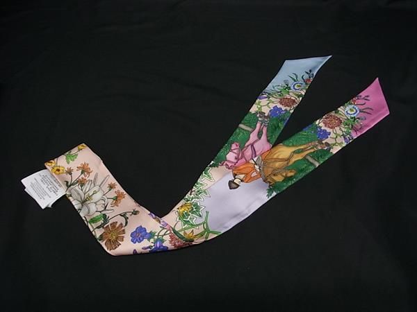 Gucci Flora 100% Silk Flower Ribbon Scarf Pink Multicolor — view 2