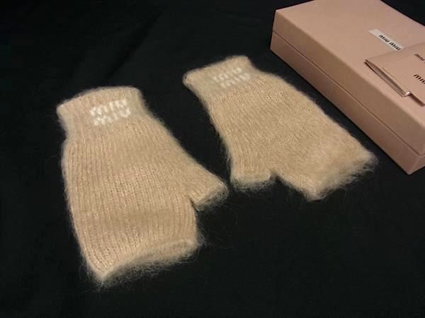 Miu Miu Mohair Polyamide Virgin Wool Fingerless Gloves Brown
