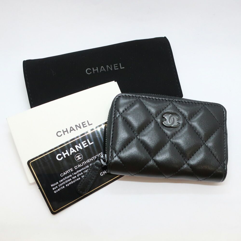 Chanel Ten Quilted Coin Case Lambskin Purse All Black — view 6