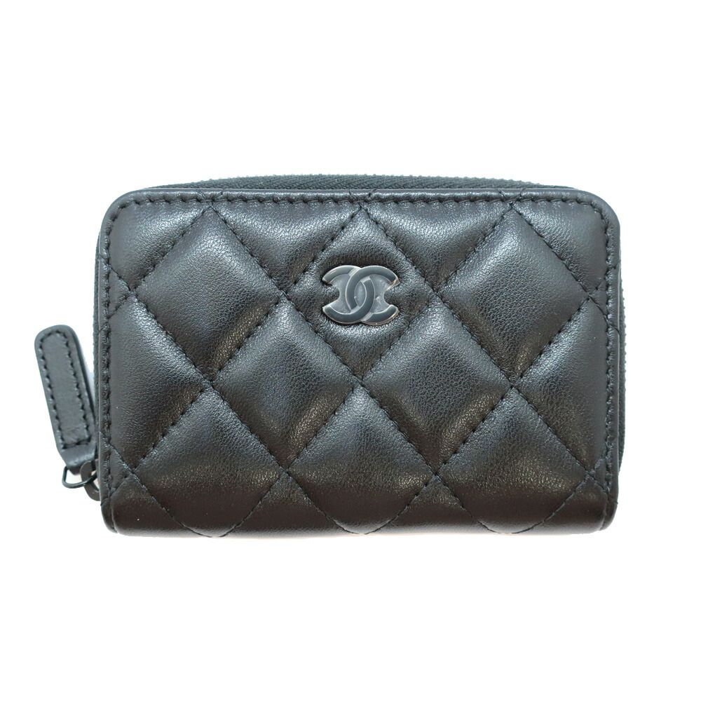 Chanel Ten Quilted Coin Case Lambskin Purse All Black