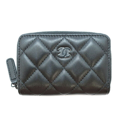 Chanel Ten Quilted Coin Case Lambskin Purse All Black