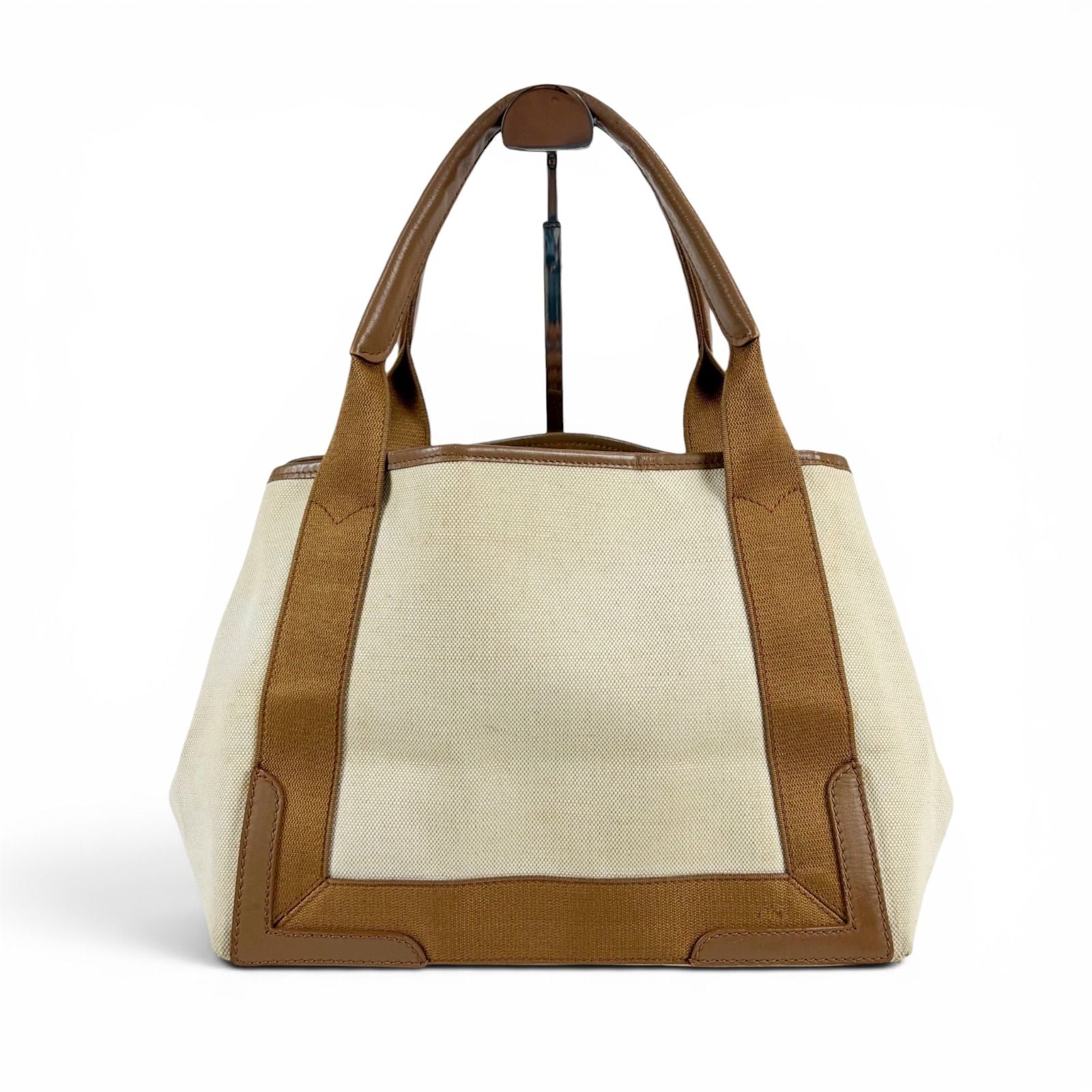 Balenciaga Navy Cabas S Mini Tote Bag Brown White Canvas — view 3