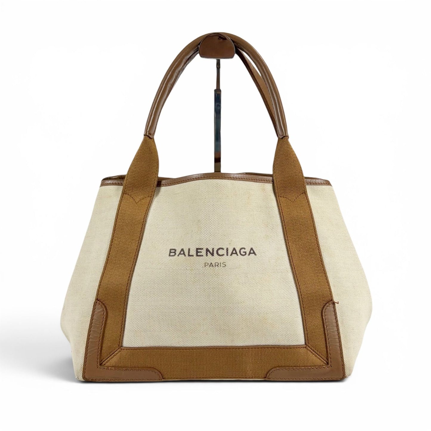 Balenciaga Navy Cabas S Mini Tote Bag Brown White Canvas — view 2