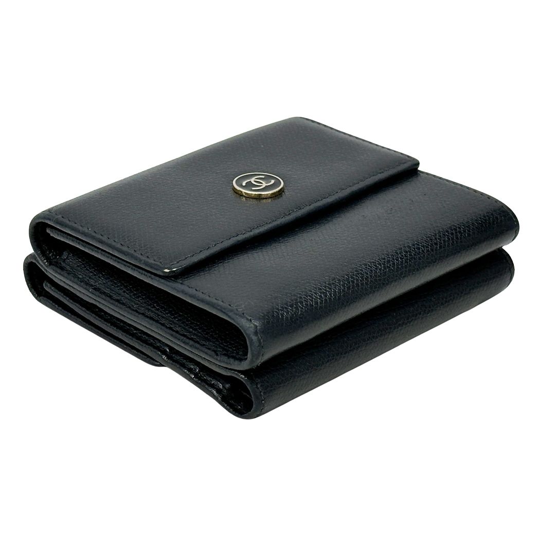 Chanel Wallet Coco Button Bifold Leather Black Simple Adult Logo — view 3