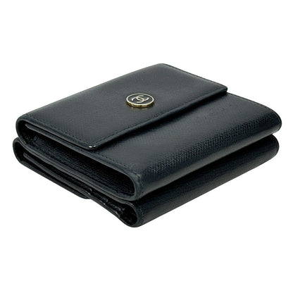 Chanel Wallet Coco Button Bifold Leather Black Simple Adult Logo — view 3