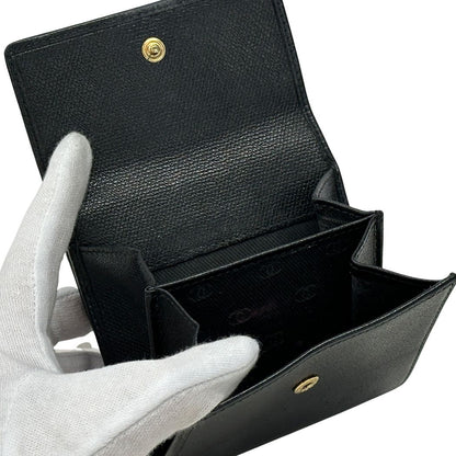 Chanel Wallet Coco Button Bifold Leather Black Simple Adult Logo — view 5
