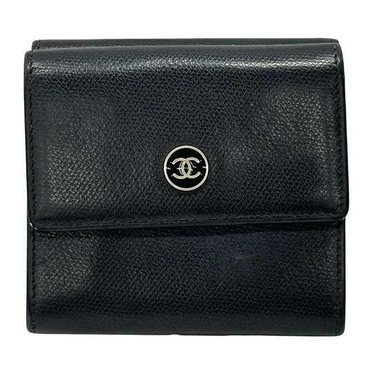 Chanel Wallet Coco Button Bifold Leather Black Simple Adult Logo