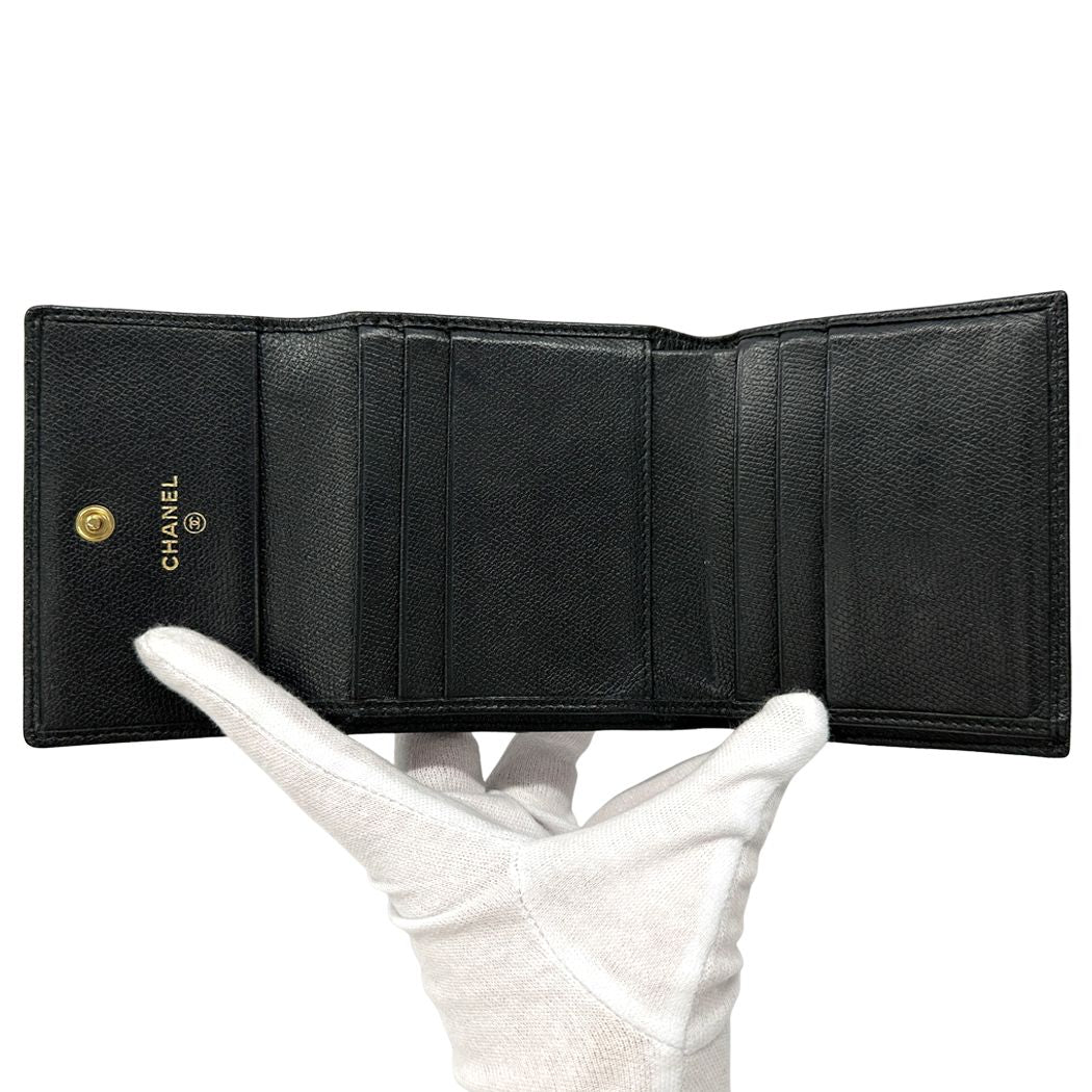 Chanel Wallet Coco Button Bifold Leather Black Simple Adult Logo — view 4