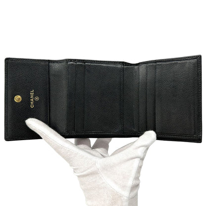 Chanel Wallet Coco Button Bifold Leather Black Simple Adult Logo — view 4
