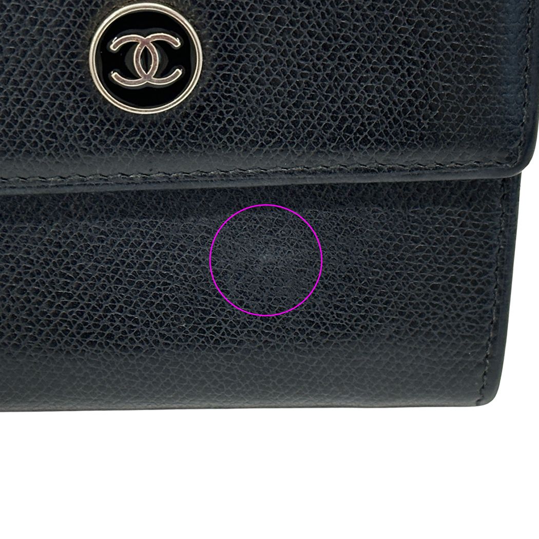 Chanel Wallet Coco Button Bifold Leather Black Simple Adult Logo — view 8
