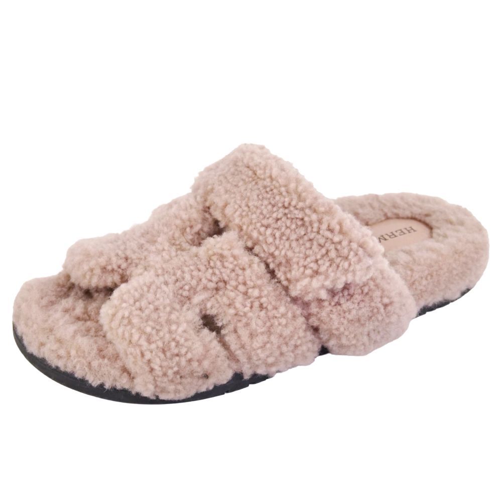 Hermes Sandals Chypre Logo Shearling Shoes