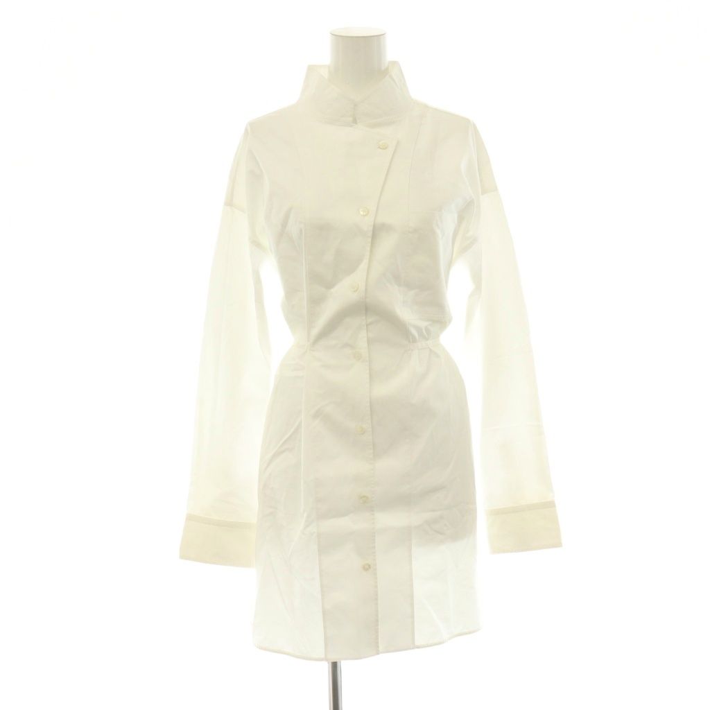 Hermes Cotton Sellier Buttons Long Shirt Long Sleeve Stand Collar 38 White DO