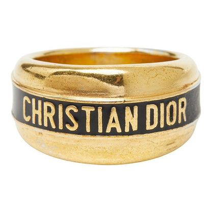 Dior Logo Code Ring M Gold Black Plated