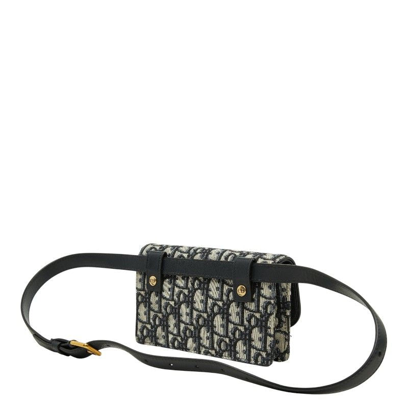 Dior Oblique Saddle Jacquard Belt Bag Shoulder Pouch Beige Navy Canvas Leather — view 2