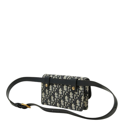 Dior Oblique Saddle Jacquard Belt Bag Shoulder Pouch Beige Navy Canvas Leather — view 2