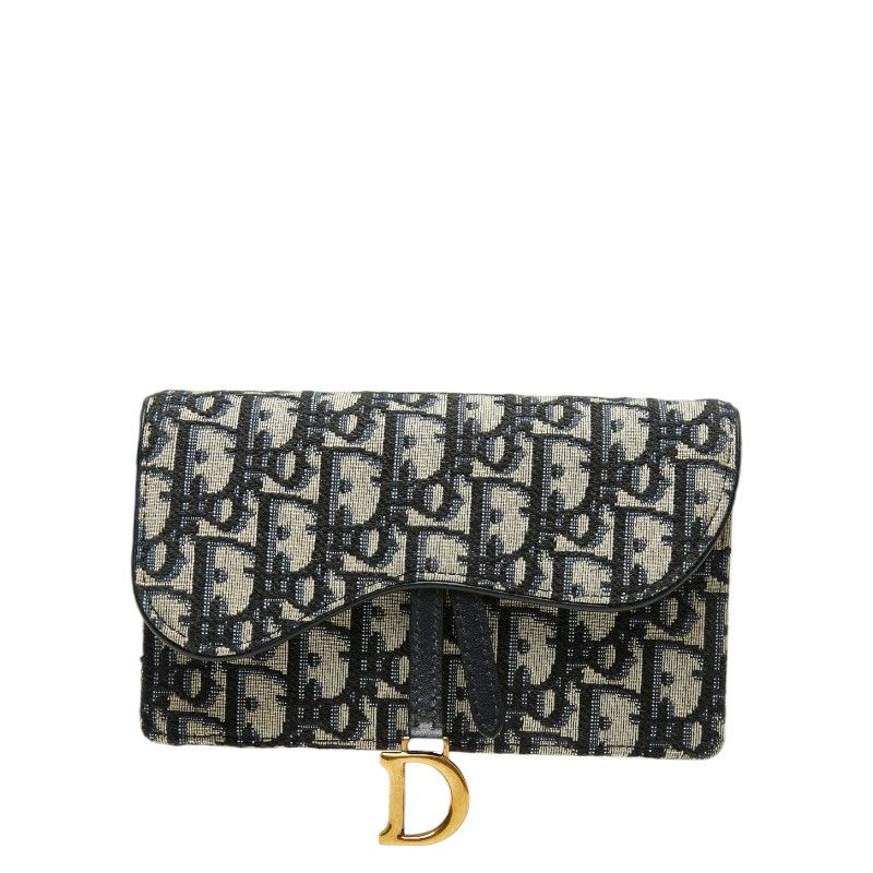 Dior Oblique Saddle Jacquard Belt Bag Shoulder Pouch Beige Navy Canvas Leather