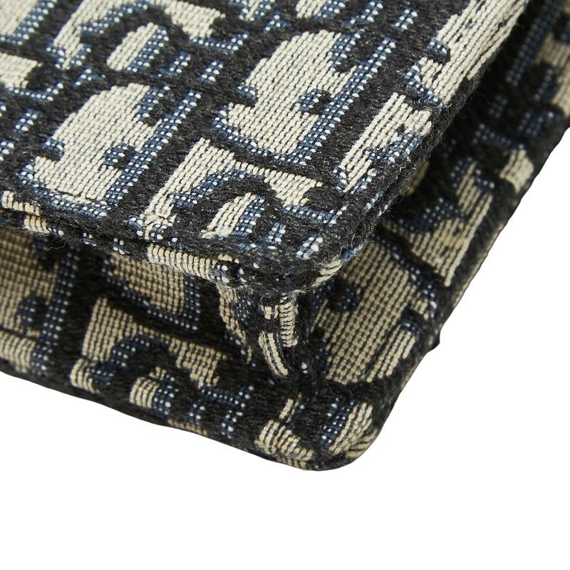 Dior Oblique Saddle Jacquard Belt Bag Shoulder Pouch Beige Navy Canvas Leather — view 6