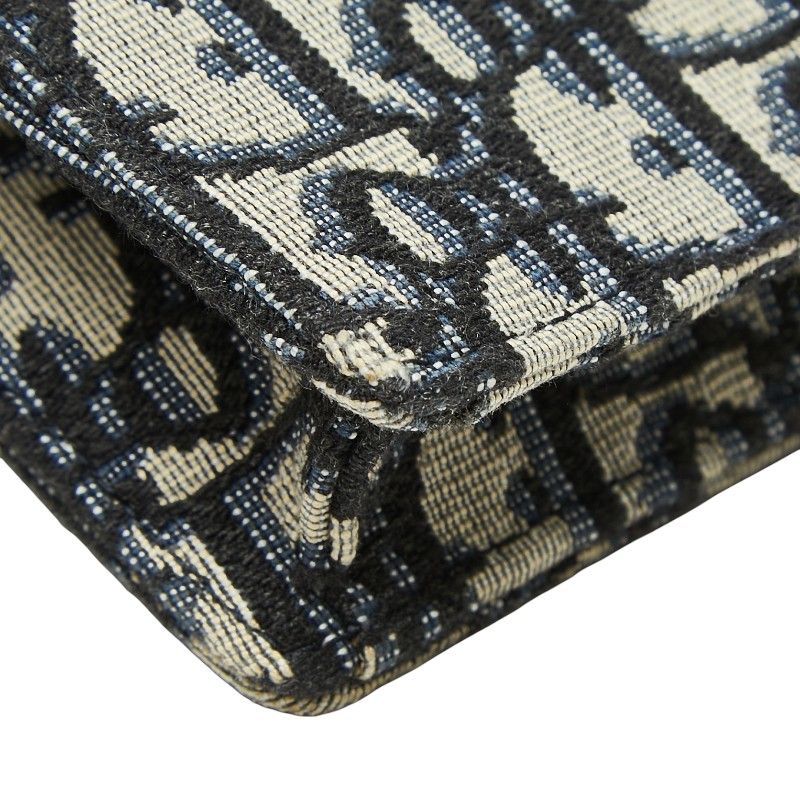 Dior Oblique Saddle Jacquard Belt Bag Shoulder Pouch Beige Navy Canvas Leather — view 7