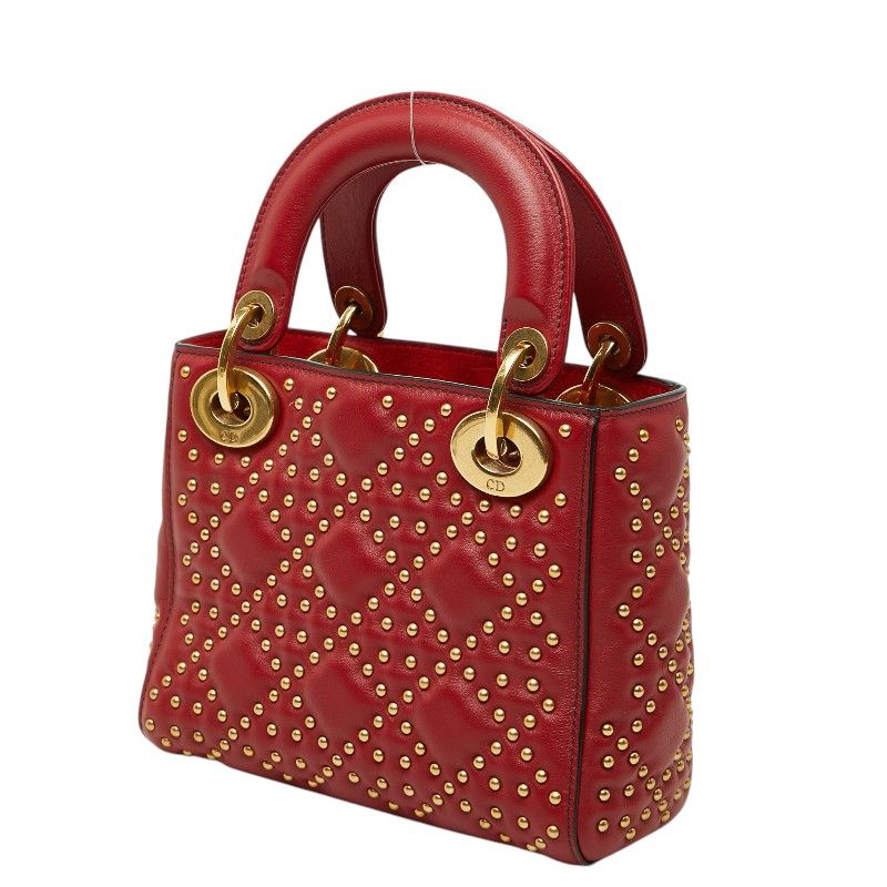 Dior Mini Lady Dior Studs Chain Shoulder Bag 2-Way Red Lambskin — view 2