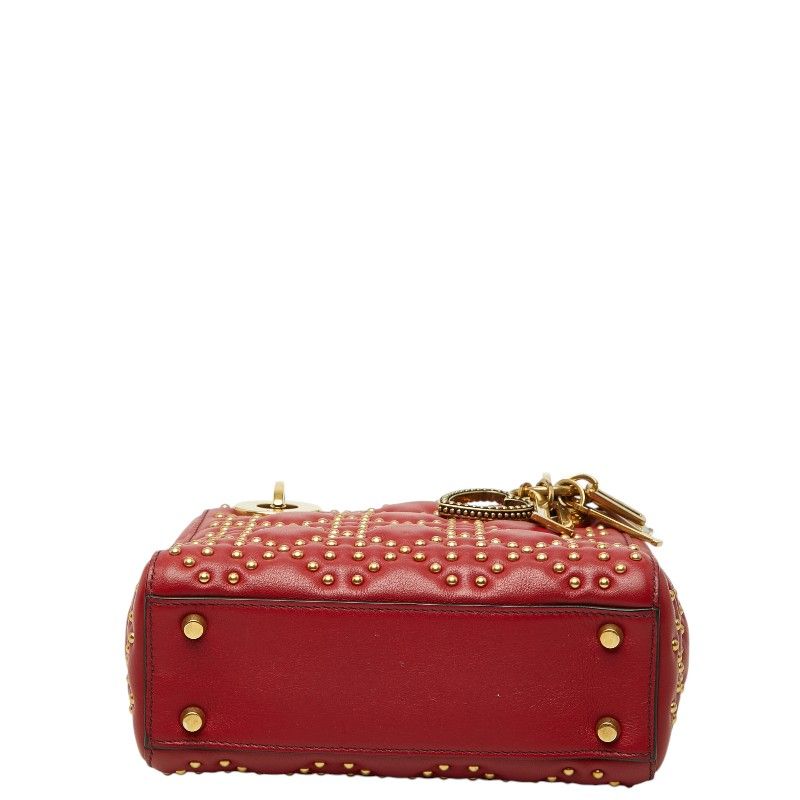 Dior Mini Lady Dior Studs Chain Shoulder Bag 2-Way Red Lambskin — view 3