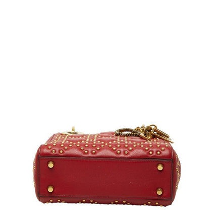 Dior Mini Lady Dior Studs Chain Shoulder Bag 2-Way Red Lambskin — view 3