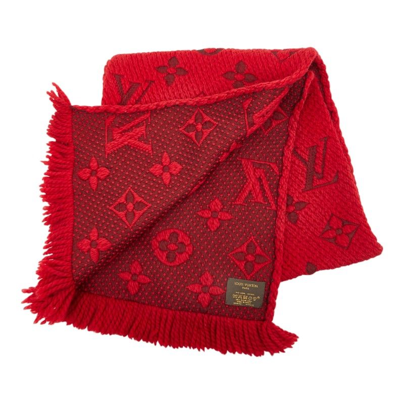 Louis Vuitton Monogram Echarpe Logomania Scarf Red Wool Silk — view 2