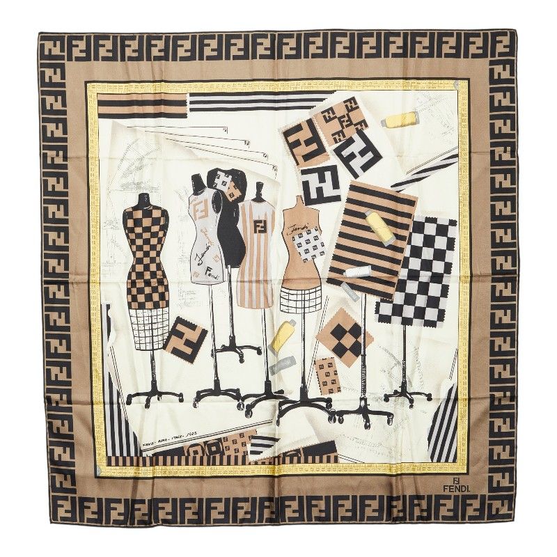 Fendi Zucca Torso Motif Scarf Multicolor Silk