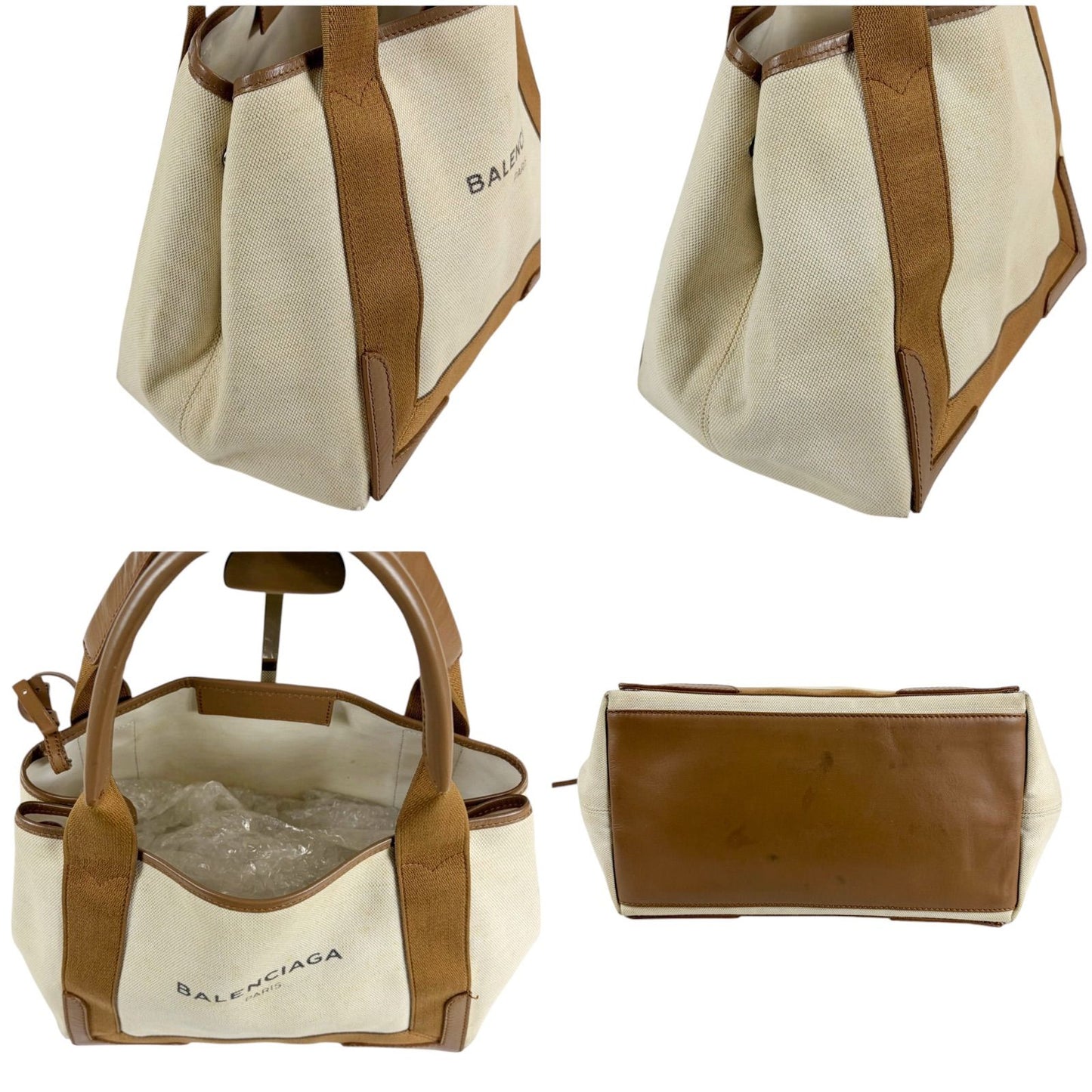 Balenciaga Navy Cabas S Mini Tote Bag Brown White Canvas — view 4