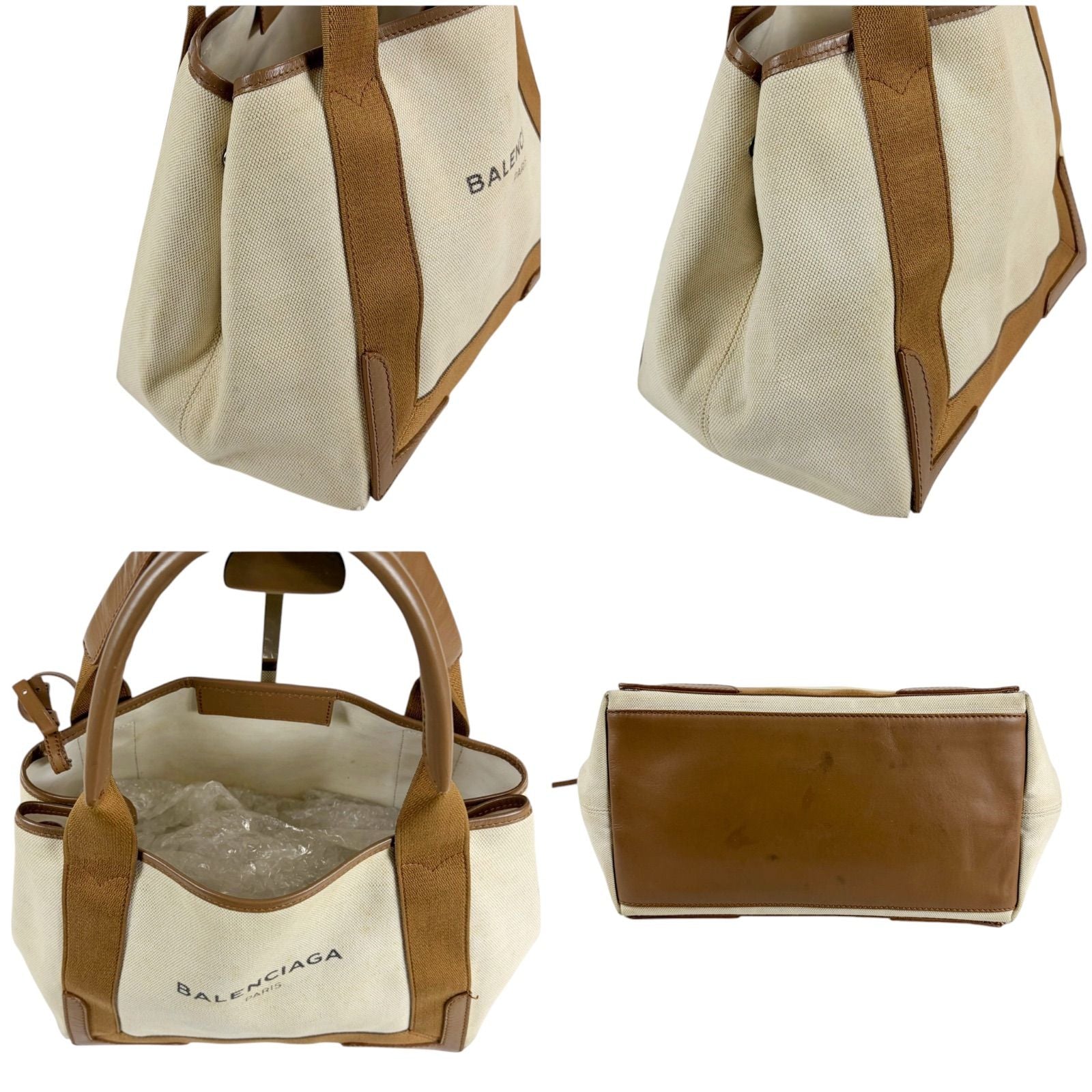 Balenciaga Navy Cabas S Mini Tote Bag Brown White Canvas — view 4
