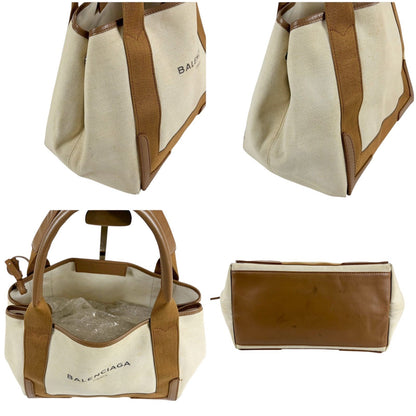 Balenciaga Navy Cabas S Mini Tote Bag Brown White Canvas — view 4