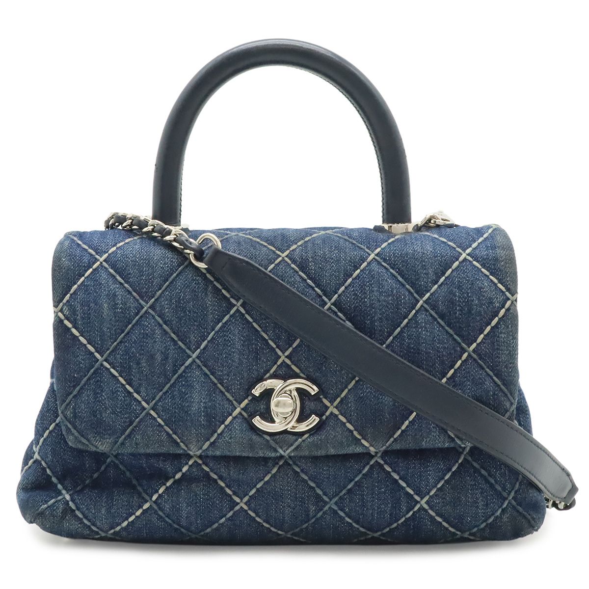 Chanel Wild Stitch Top Handle Flap Bag Coco XS Handbag 2-Way Chain Shoulder Bag