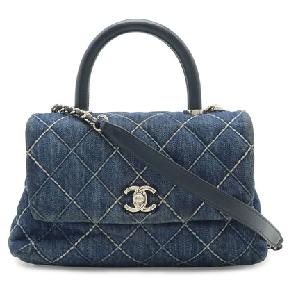 Chanel Wild Stitch Top Handle Flap Bag Coco XS Handbag 2-Way Chain Shoulder Bag