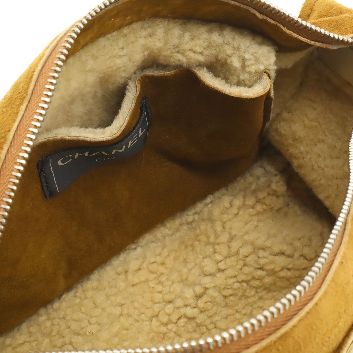 Chanel CC Logo Shoulder Bag Crossbody Shearling Brown Silver — view 7