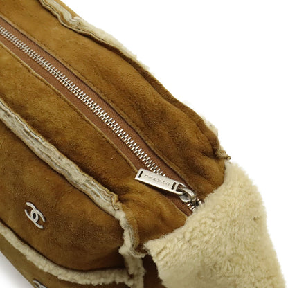 Chanel CC Logo Shoulder Bag Crossbody Shearling Brown Silver — view 6