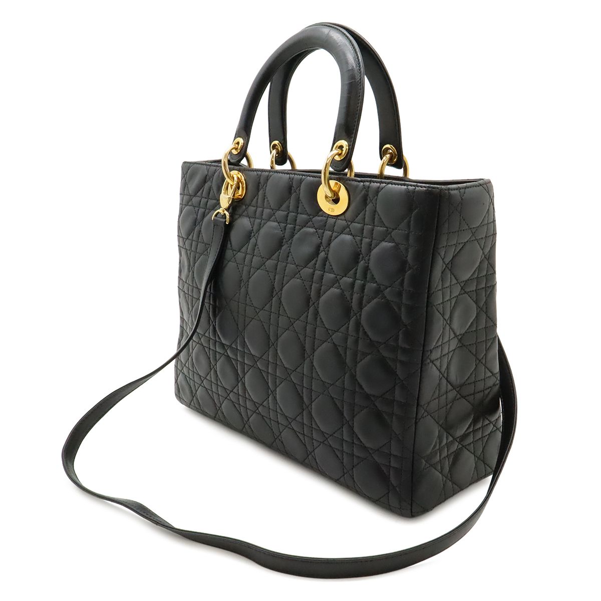 Dior Lady Dior Large Cannage 2-Way Shoulder Bag Leather Black Gold — view 2