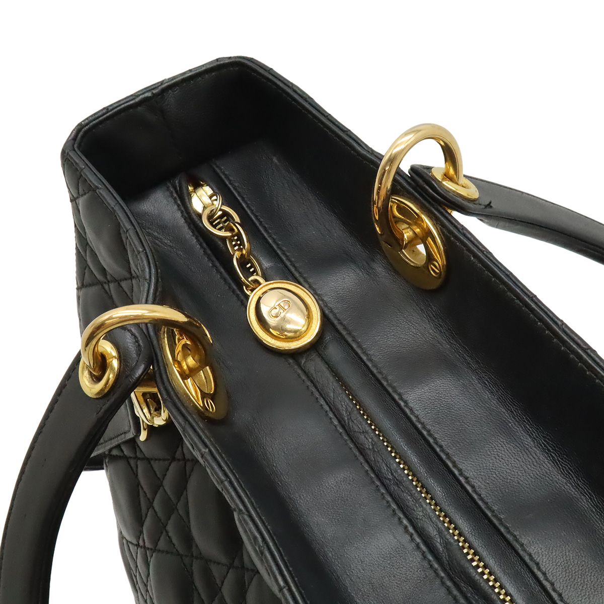 Dior Lady Dior Large Cannage 2-Way Shoulder Bag Leather Black Gold — view 5
